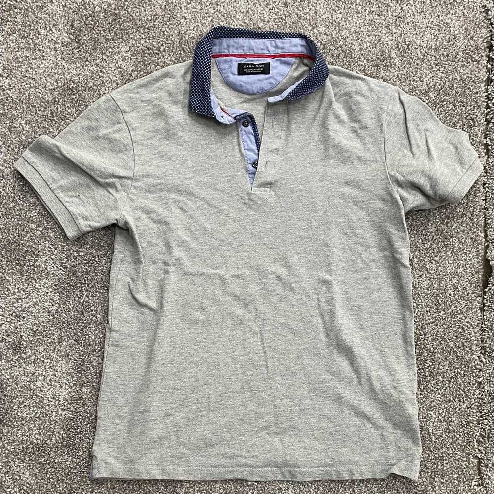 Zara Gray Polo with Navy Collar